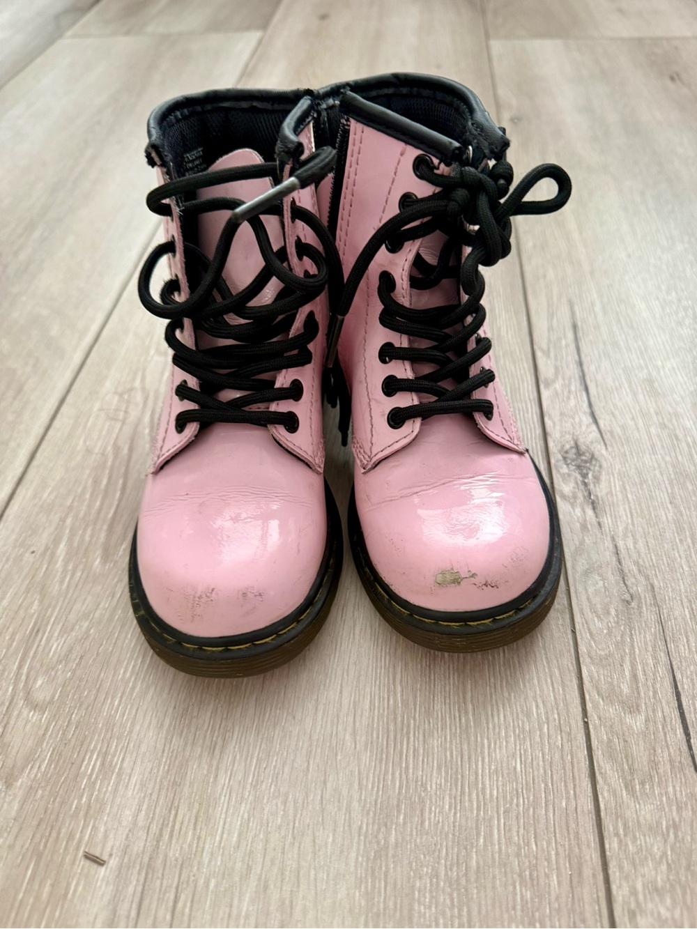 Dr. Martens Pink Lace-Up Kids Combat Boots with Black Laces